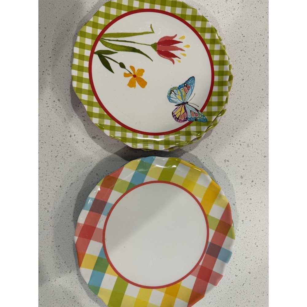 Target Home Melamine Salad Plates Set of 4 Scalloped Edges Pastels Butterflies - Picture 2 of 8